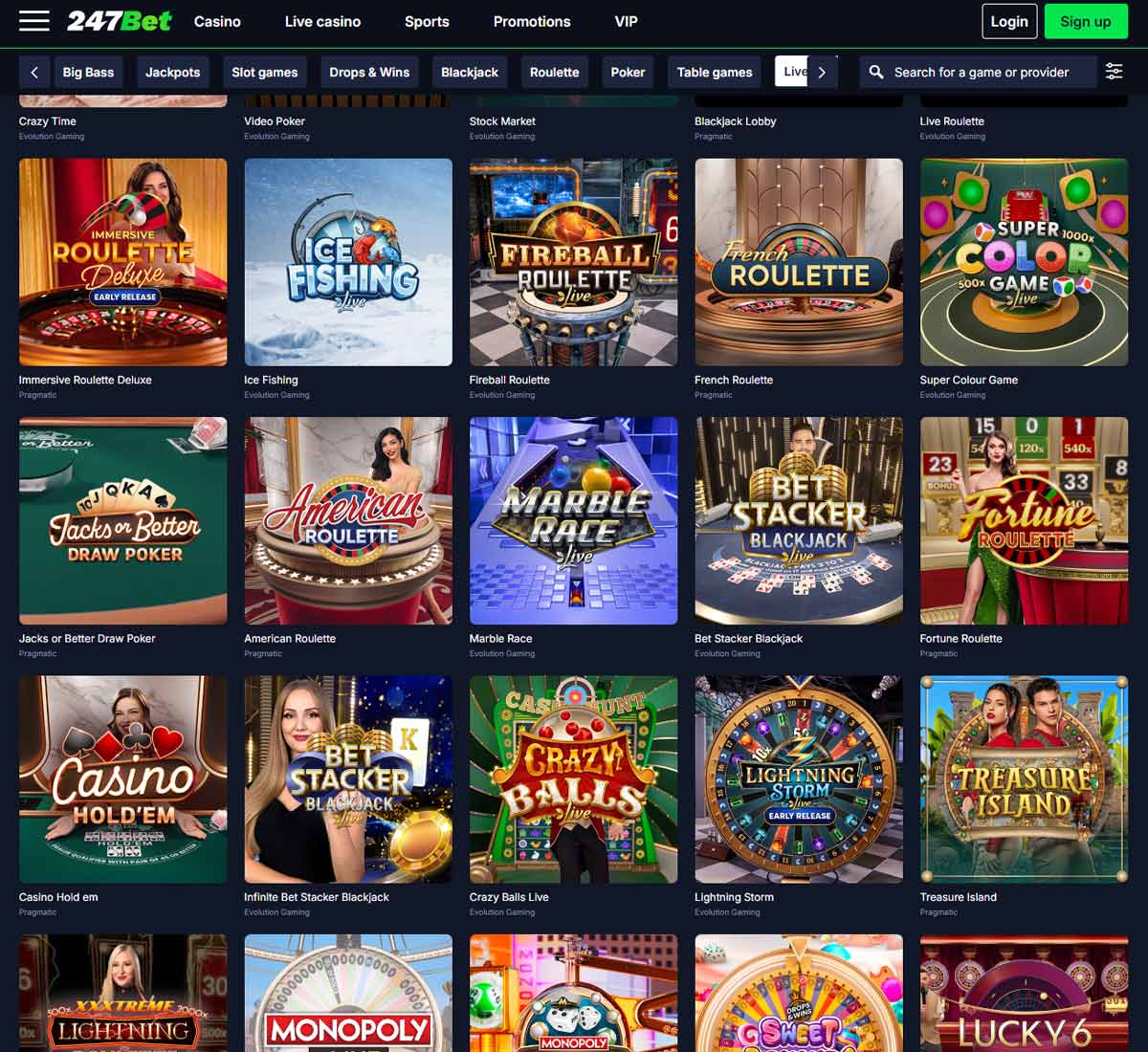 247bet casino live casino games collection review