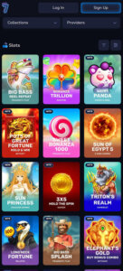 7Bit Casino mobile screenshot showing the variety of slots and game filters – tested
