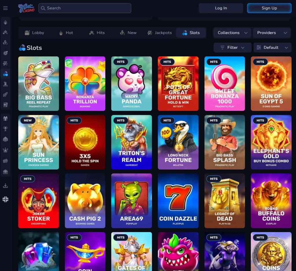 7Bit Casino desktop screenshot showing the variety of slots and game categories – tested