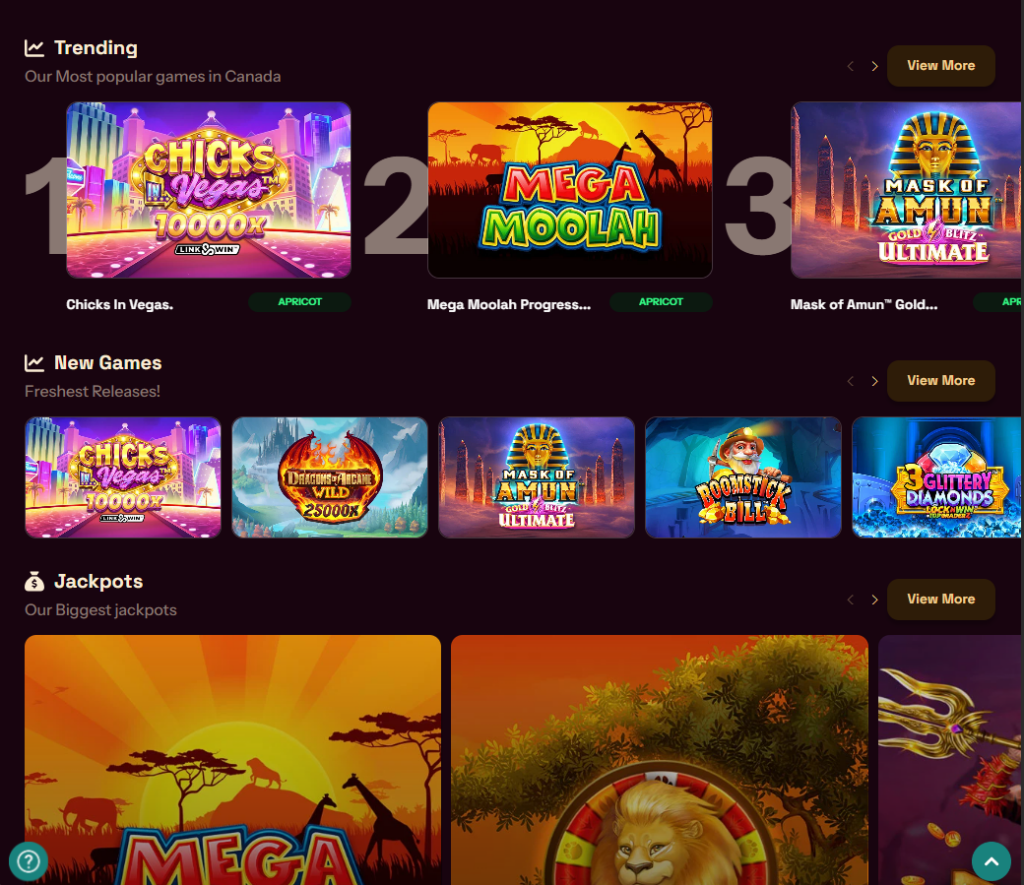 Grizzly’s Quest Casino desktop homepage screenshot showing featured games and navigation – tested
