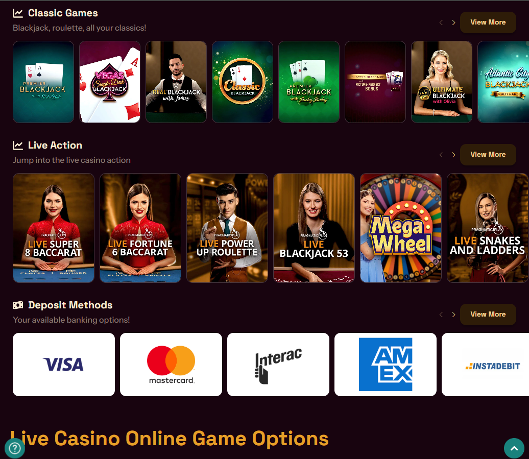 Grizzly’s Quest Casino desktop screenshot displaying live casino games collection with live dealer tables – tested
