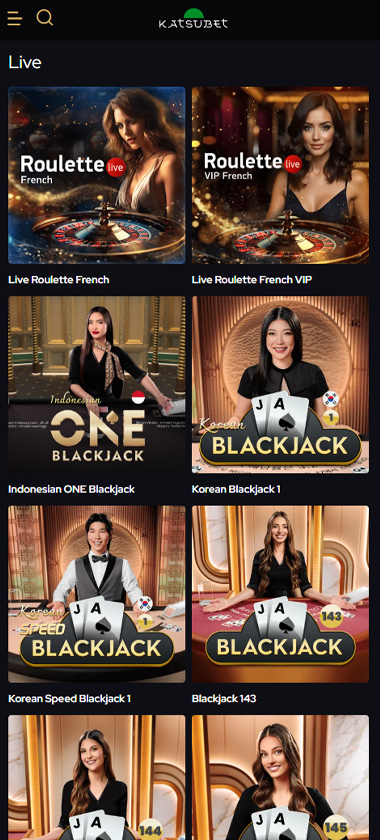 Katsubet Casino mobile live casino games collection screenshot displaying available live tables and categories - tested