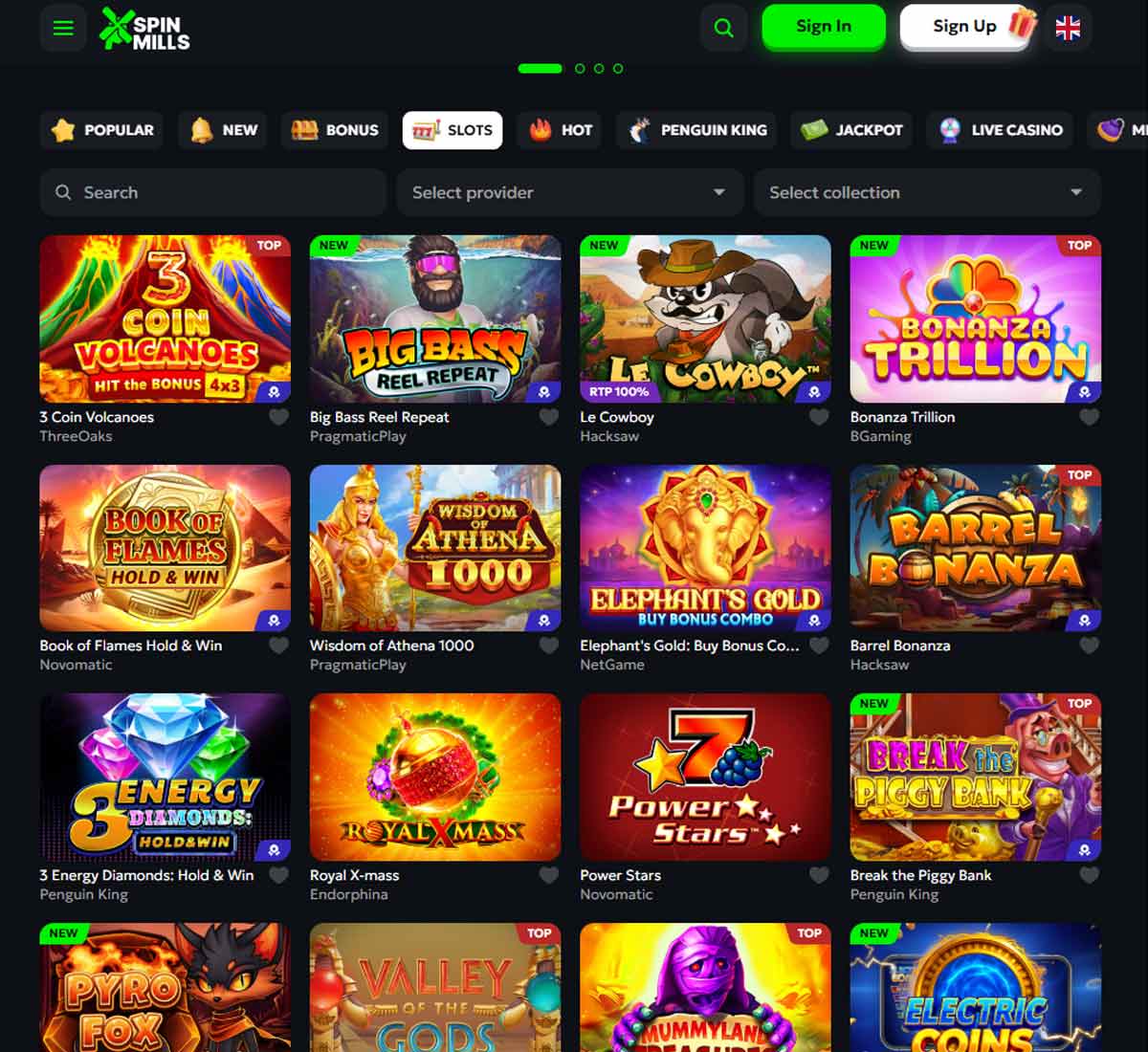 SpinMills casino slots variety review