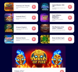 Spingalaxy Casino mobile interface screenshot showing the slot selection in a list format - tested during our review