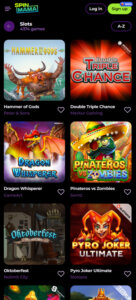 Spinmama Casino mobile screenshot showing slots categories and featured titles – tested