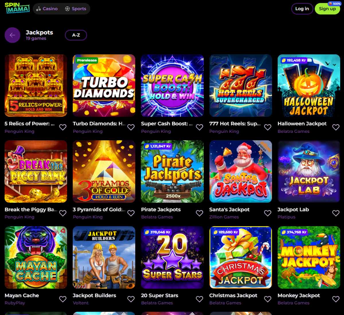 Spinmama Casino desktop screenshot displaying the variety of slots and game categories – tested