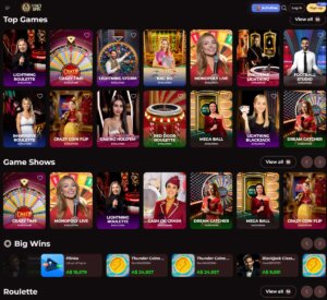 Vincispin Casino desktop live casino screenshot showing top live casino games and game shows - tested