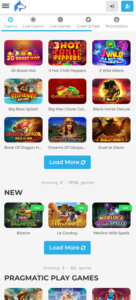 Wolfy Casino mobile homepage screenshot showing slots, Pragmatic Play games and new games - tested