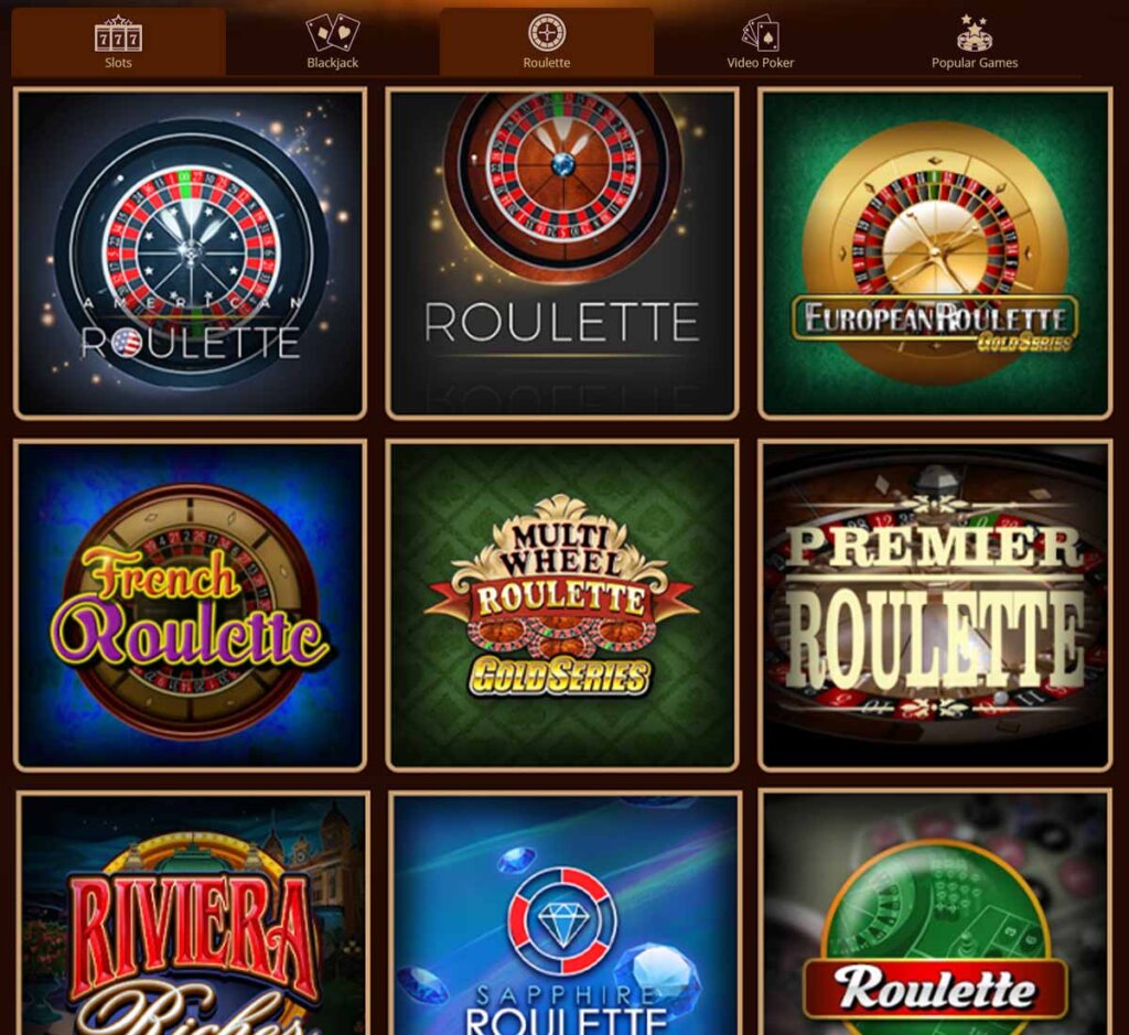 Riverbelle Casino mobile interface screenshot showing the table games selection including roulette and baccarat - tested