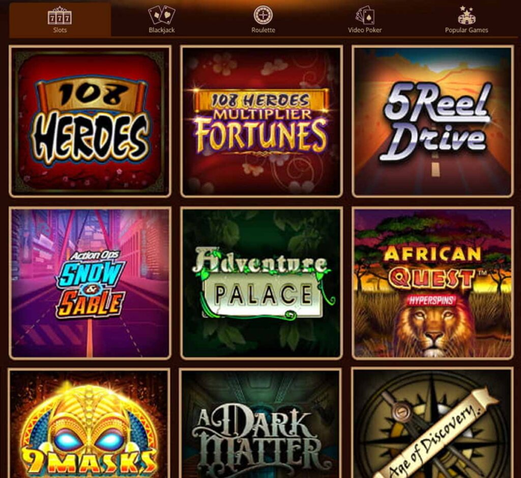 Riverbelle Casino mobile interface screenshot showing a variety of popular slot games - tested