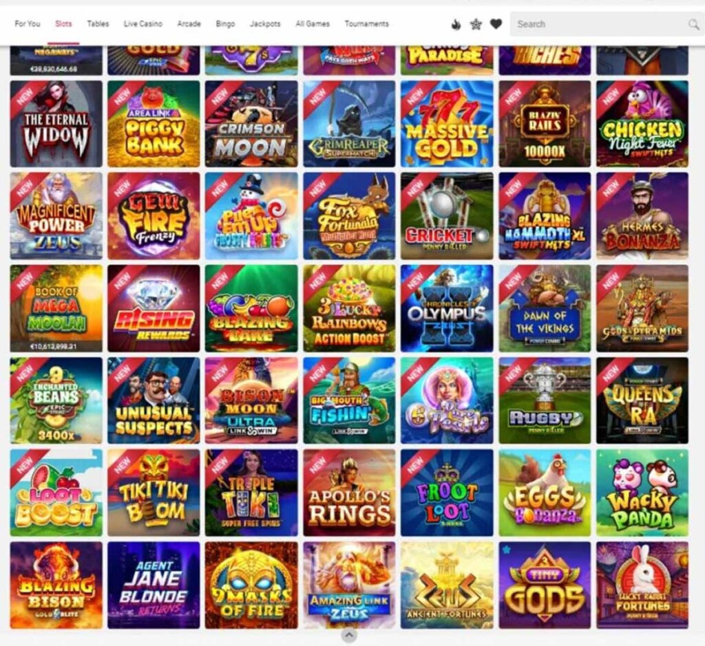Rubyfortune Casino desktop interface screenshot showing a wide variety of available slot games - tested