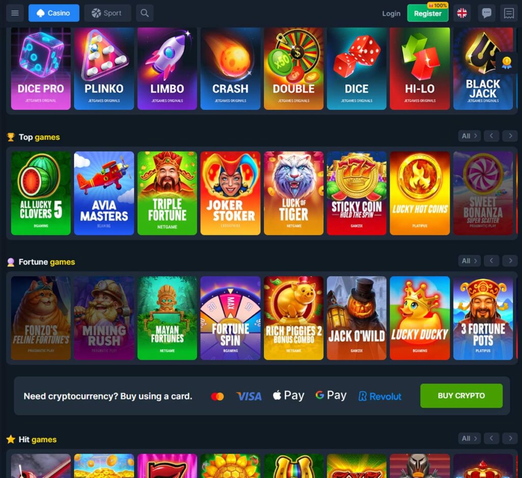 CoinsGame Casino desktop slots screenshot showing slot game categories, featured titles and filtering options - tested