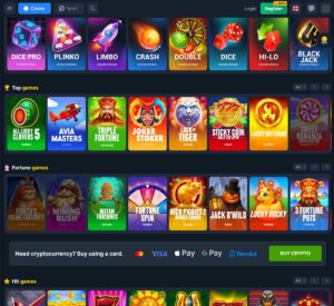 CoinsGame Casino desktop slots screenshot showing slot game categories, featured titles and filtering options - tested