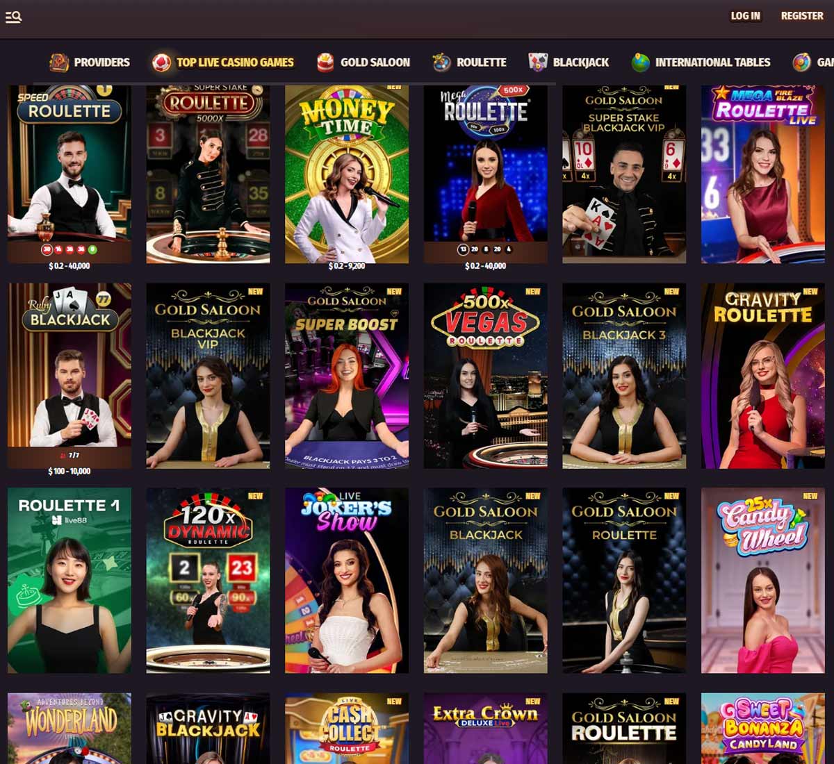 Dragonia Casino desktop live casino screenshot showing real dealer tables including roulette, blackjack and baccarat with lobby navigation   tested