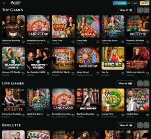 Goldzino Casino desktop live casino screenshot showing real-dealer tables, including roulette, blackjack and baccarat with game lobby layout - tested