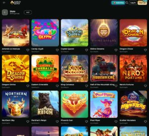 Goldzino Casino desktop slots screenshot showing a wide variety of slot games, categories and featured titles in the game lobby - tested