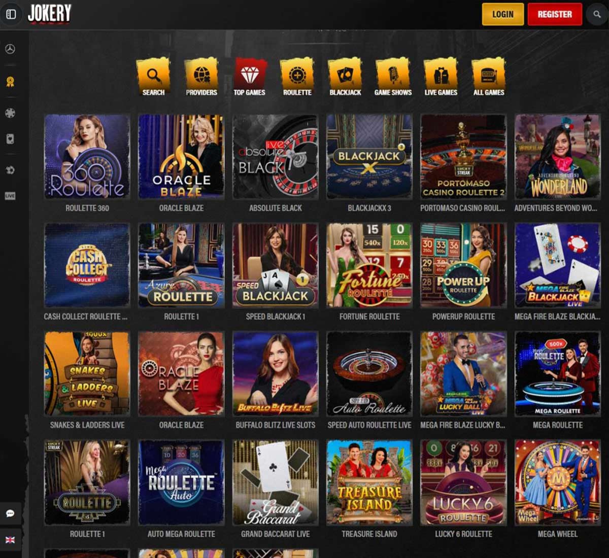 Jokery Casino desktop live casino screenshot showing real dealer tables including roulette, blackjack and baccarat with lobby navigation   tested
