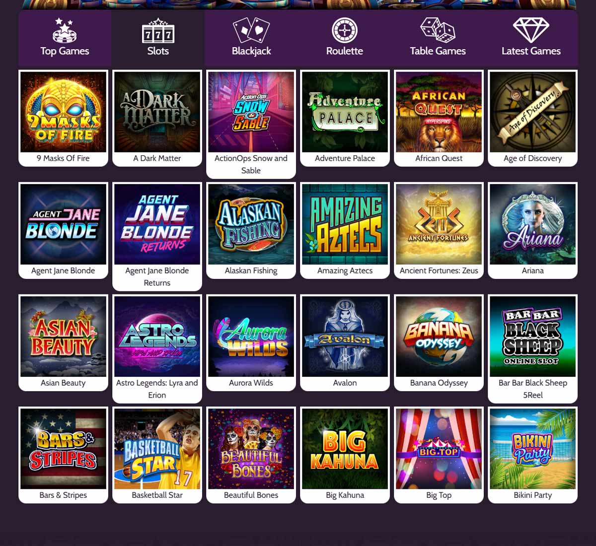 Mummysgold Casino mobile screenshot demonstrating the wide selection of available slot titles   tested during our review