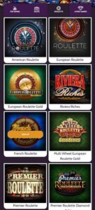 Mummysgold Casino mobile interface screenshot displaying the collection of roulette table games - verified