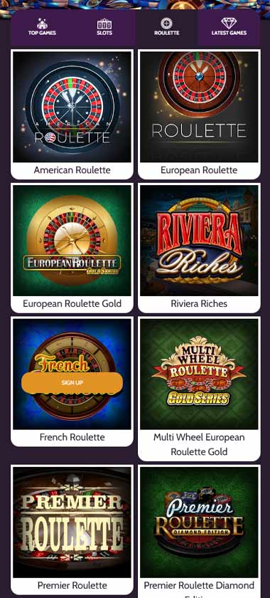 Mummysgold Casino mobile interface screenshot displaying the collection of roulette table games   verified