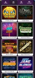 Mummysgold Casino mobile interface screenshot showing a collection of featured slot games - tested