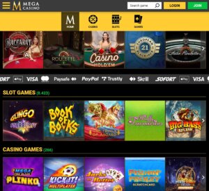 Spinlander Casino desktop screenshot showing homepage, game categories, and live casino games - tested
