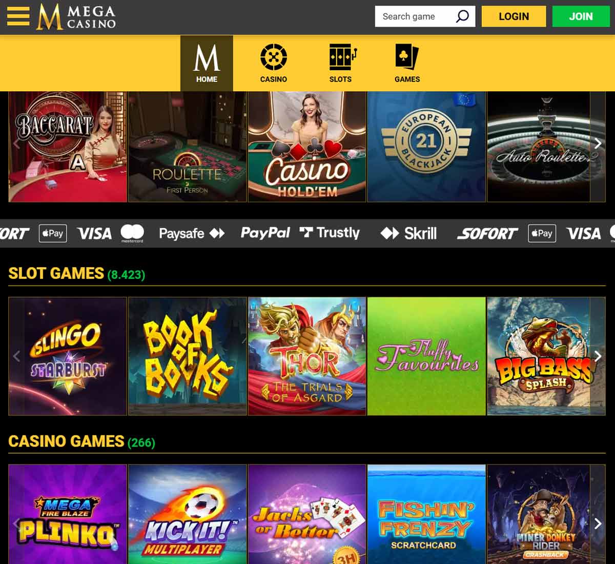 Spinlander Casino desktop screenshot showing homepage, game categories, and live casino games   tested
