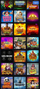 Stupid Casino mobile slot section screenshot showing slot games, featured titles and filtering options - tested