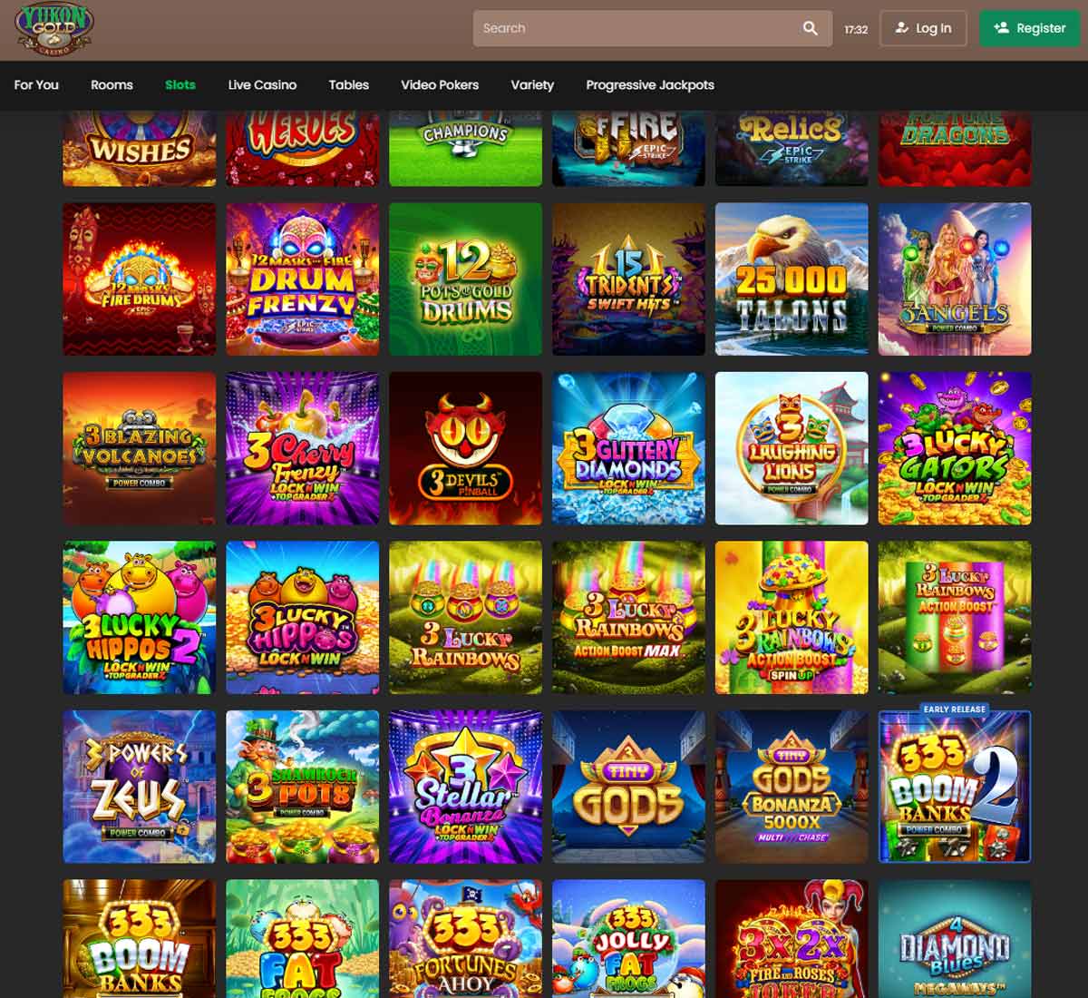 Yukongold Casino mobile interface screenshot showing the slot game selection   tested