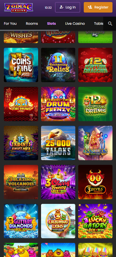 Zodiac Casino mobile interface screenshot showing popular slot games available for play   tested