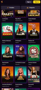 Zoome Casino mobile live casino screenshot showing real-dealer tables including roulette, blackjack and baccarat on smartphone interface - tested