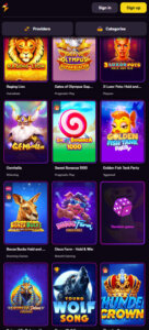 Zoome Casino mobile slots screenshot showing slot game categories, featured titles and navigation on smartphone interface - tested