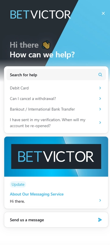 BetVictor Casino mobile support screenshot showing customer support options, help sections and contact methods on smartphone interface   tested