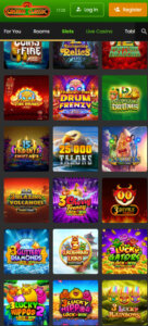 Casino Classic mobile interface screenshot showing popular slot games available for play - tested