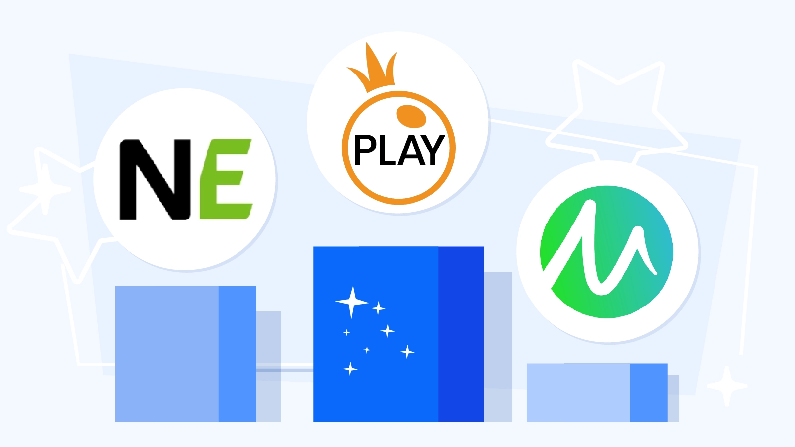 Ranking podium graphic featuring Canada's top tier 1 casino game providers NetEnt Microgaming and Pragmatic Play with logos game examples RTP percentages and market presence at 100 plus Canadian casinos showing their industry leadership