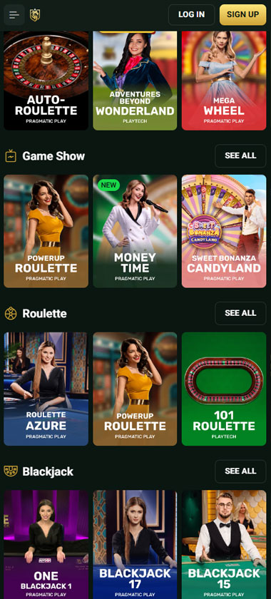 Goldexcasino Casino mobile live casino screenshot showing real-dealer tables including roulette, blackjack and baccarat on smartphone interface - tested
