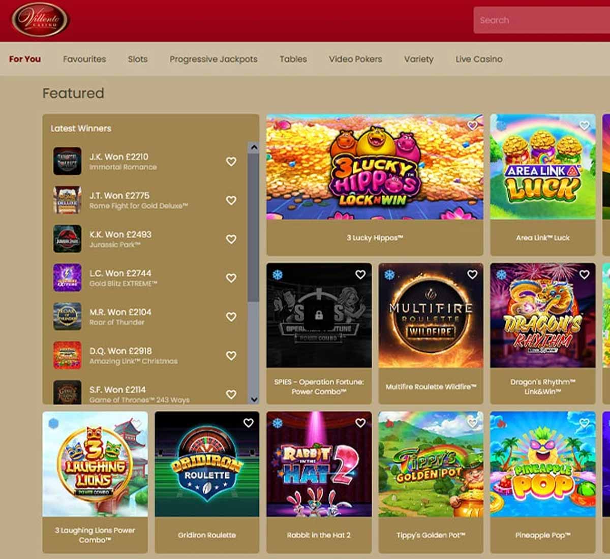 Villento Casino desktop homepage screenshot showing navigation menu, featured bingo rooms and promotional banners   tested