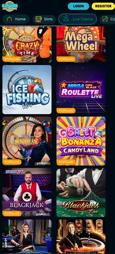 Casinoandfriends mobile live dealer games collection screenshot displaying available live tables and categories with mobile friendly interface/navigation   tested
