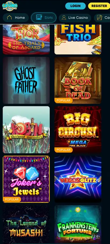 Casinoandfriends mobile slot screenshot displaying featured slots, categories and touch optimized navigation   tested