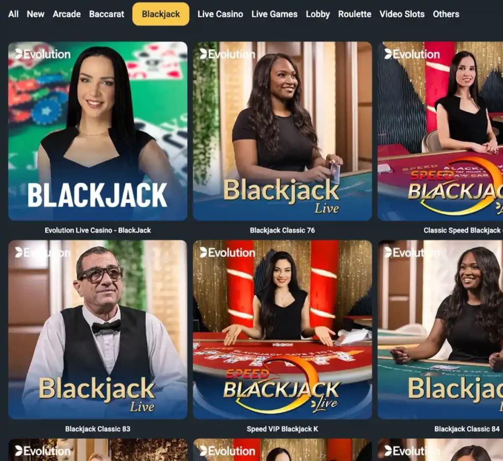 Hercules Casino desktop live dealer blackjack games screenshot showing blackjack tables in lobby view with categories and provider filters - tested