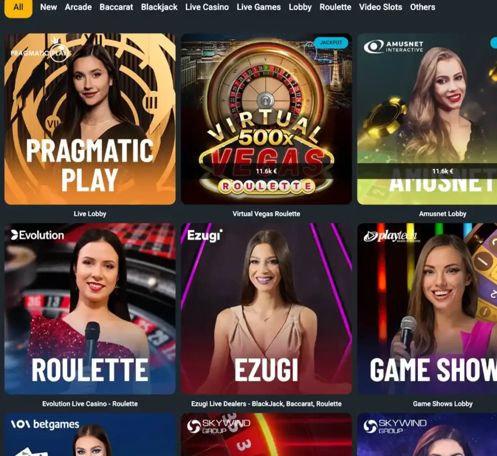 Hercules Casino desktop live dealer games collection screenshot showing roulette, blackjack and baccarat tables in lobby view with categories and provider filters - tested