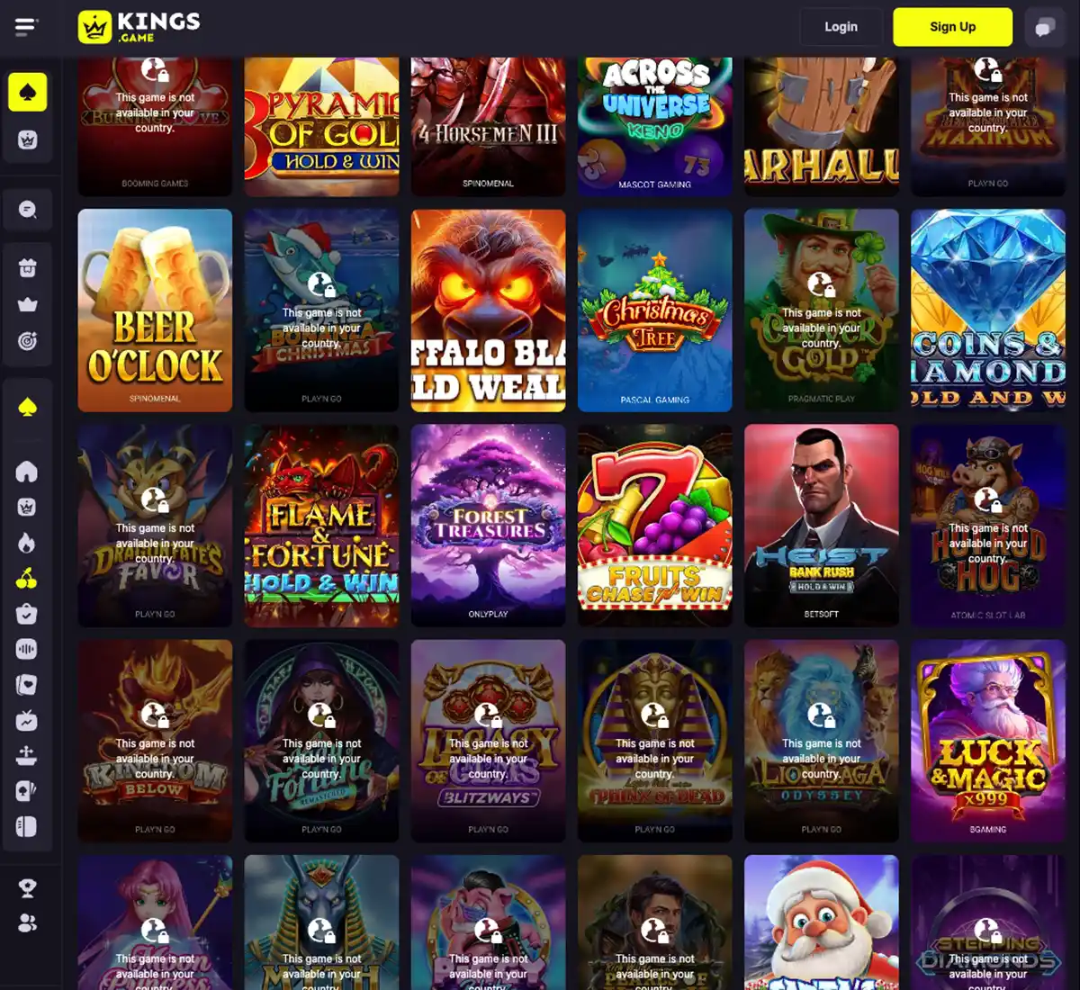 KingsGame Casino desktop slots variety   captured during our review