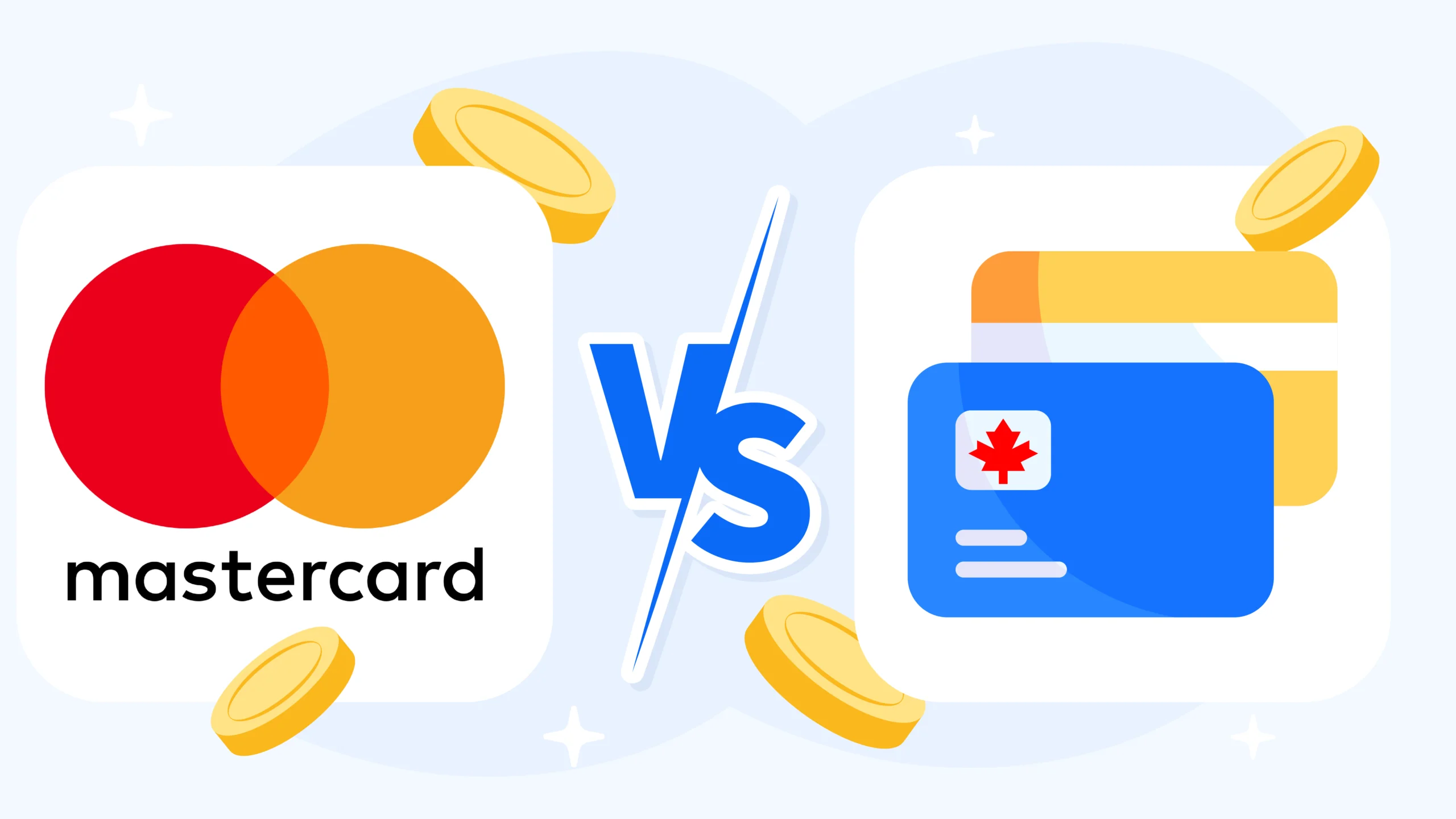 Side-by-side comparison showing Mastercard debit cards offer better withdrawal support and no cash advance fees compared to credit cards at Canadian casinos