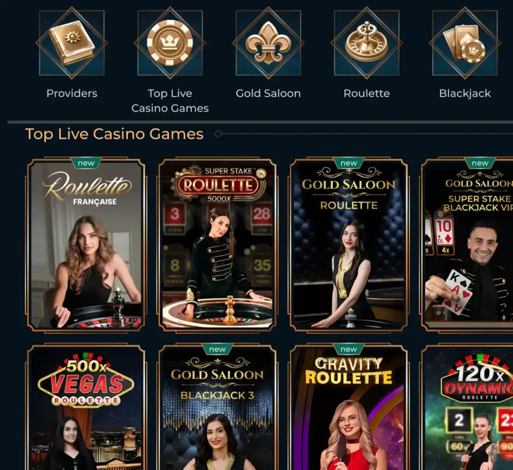 Monsterwin Casino desktop live dealer games collection screenshot showing roulette, blackjack and baccarat tables in lobby view with categories and provider filters - tested