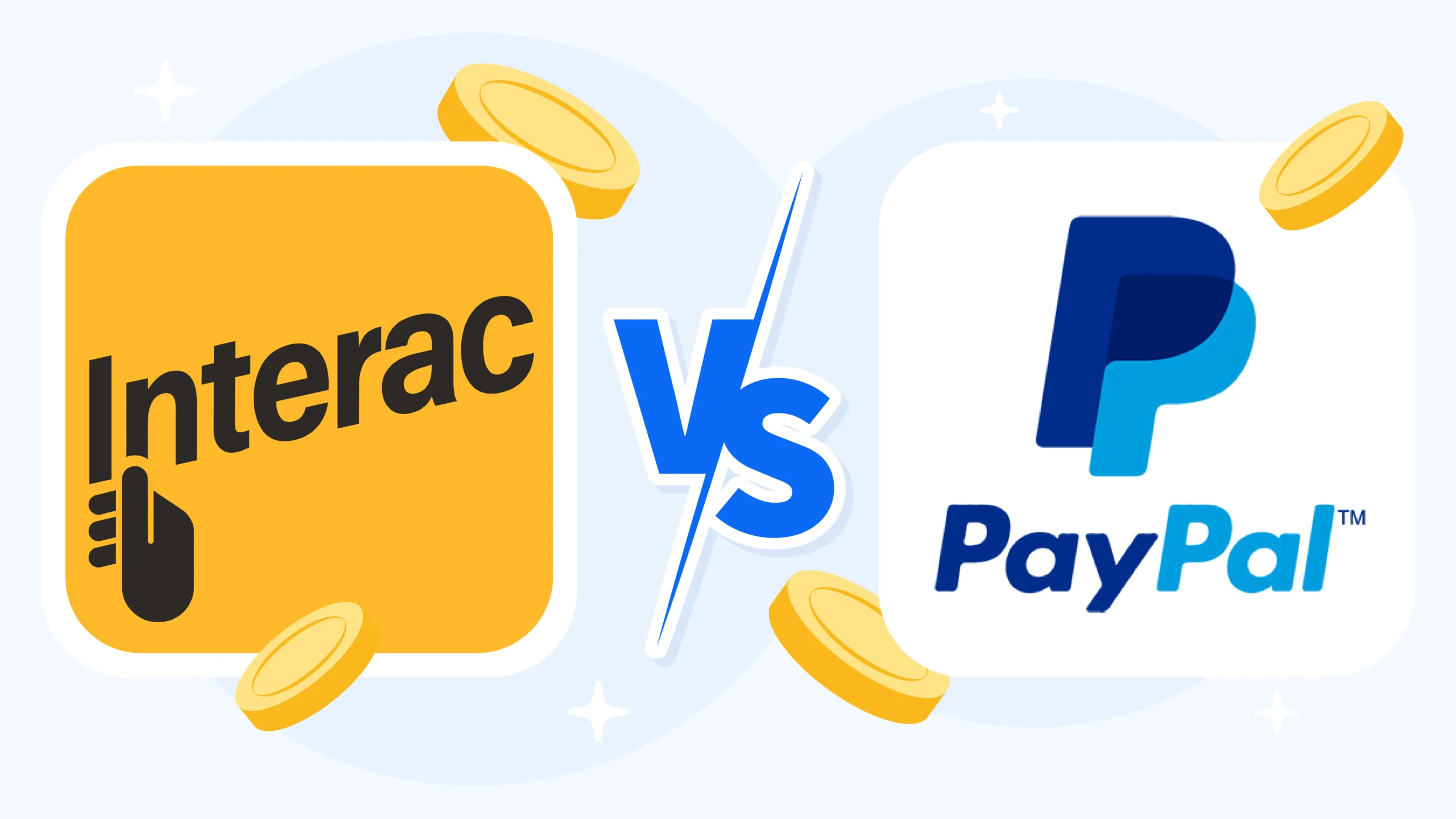 Side-by-side comparison showing Interac accepted at 95%+ Canadian casinos with zero fees and one-step withdrawals versus PayPal at 10-12% acceptance with potential 4% currency fees and two-stage withdrawals, recommending Interac as primary method