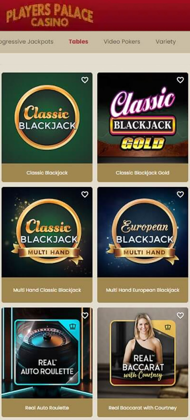 Players Palace Casino mobile table games collection screenshot displaying available table games and mobile friendly navigation   tested