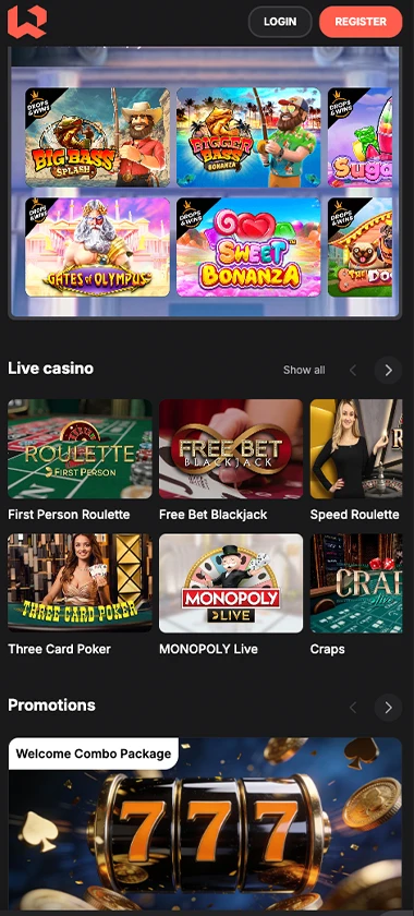 Wettson Casino mobile home page   captured during our review