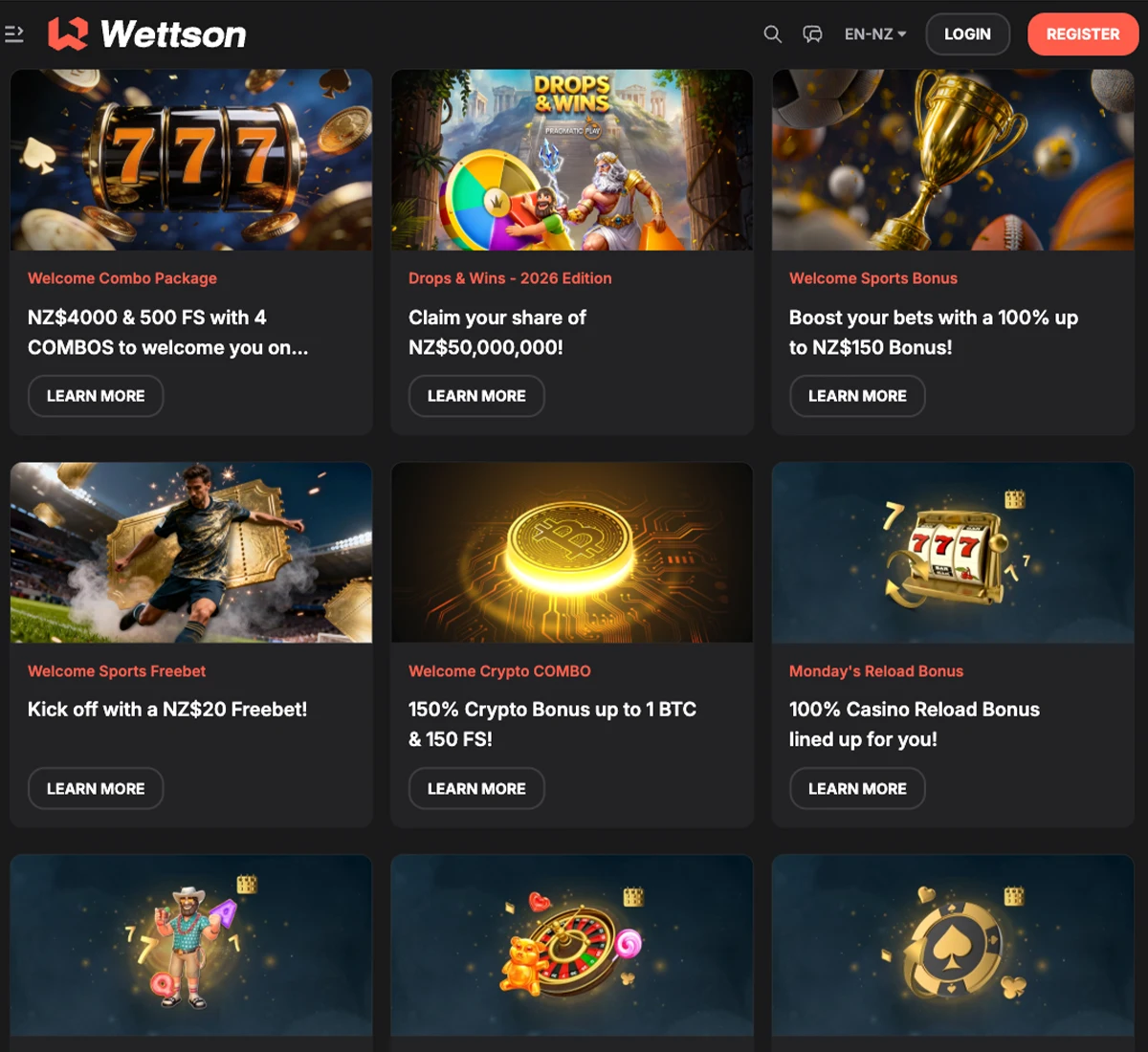 Wettson Casino desktop promotions   captured during our review
