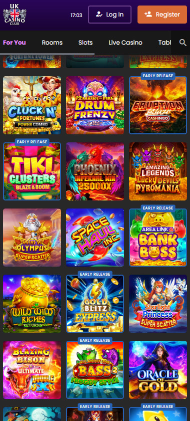 UK Casino Club mobile home page screenshot displaying main navigation, featured games and mobile friendly interface   tested