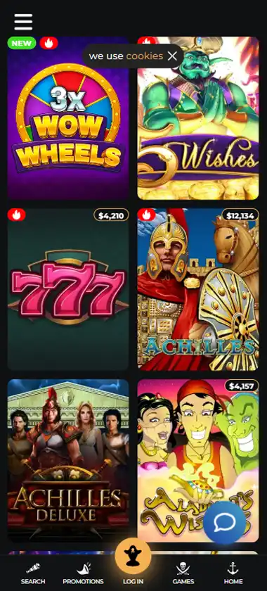 Pacific spins desktop table games lobby screenshot displaying classic games such as blackjack, roulette and baccarat - tested